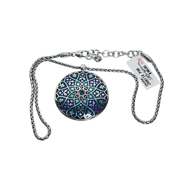 Brighton Silver Tone Wheat Chain Necklace W/ Enamel Rhinestone Pendant (6024) - Picture 6 of 7